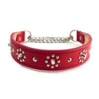 mh004[ハーフチョーク首輪]mh004本革レッドスタッズ中型犬＜M～L＞セミオーダー